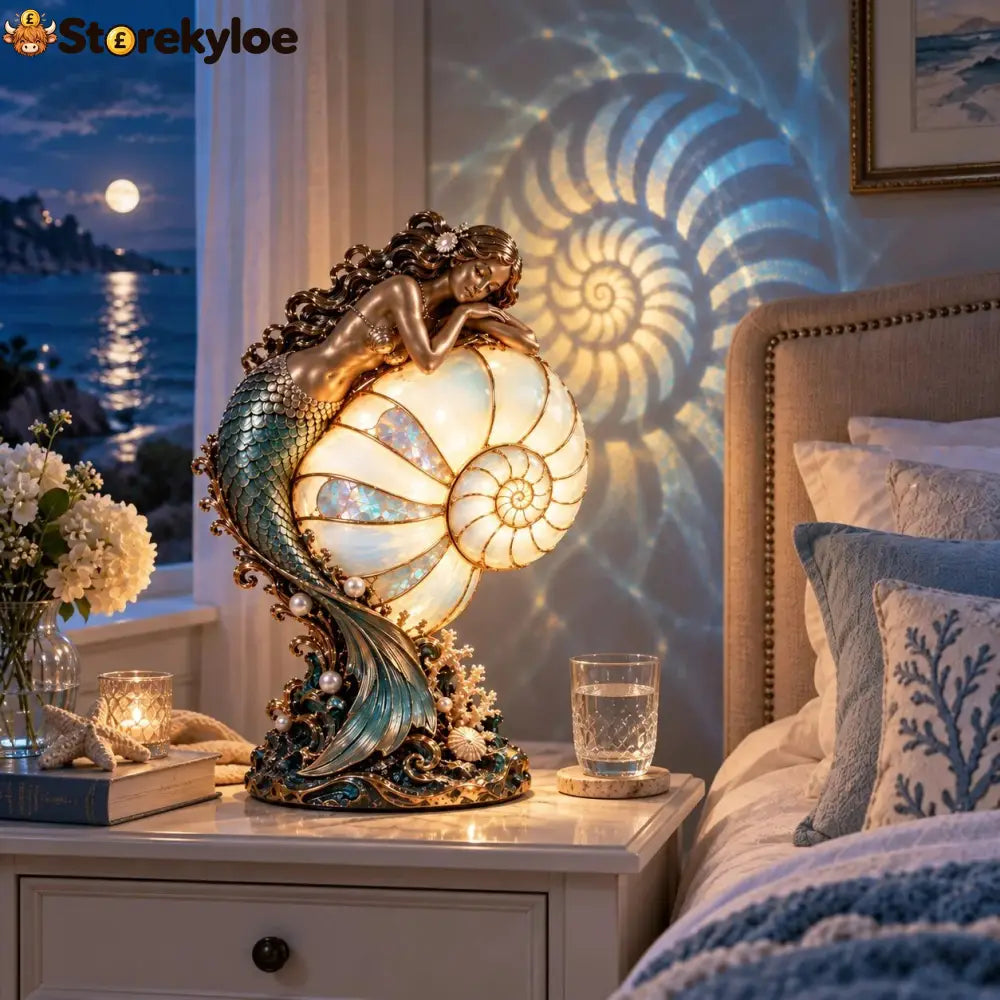 🧜‍♀️ Moon Tide Mermaid Nautilus Projection Lamp | Soft Ocean Glow & Spiral Wall Projection 🐚