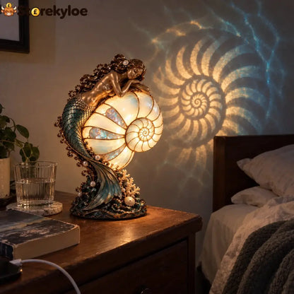 🧜‍♀️ Moon Tide Mermaid Nautilus Projection Lamp | Soft Ocean Glow & Spiral Wall Projection 🐚