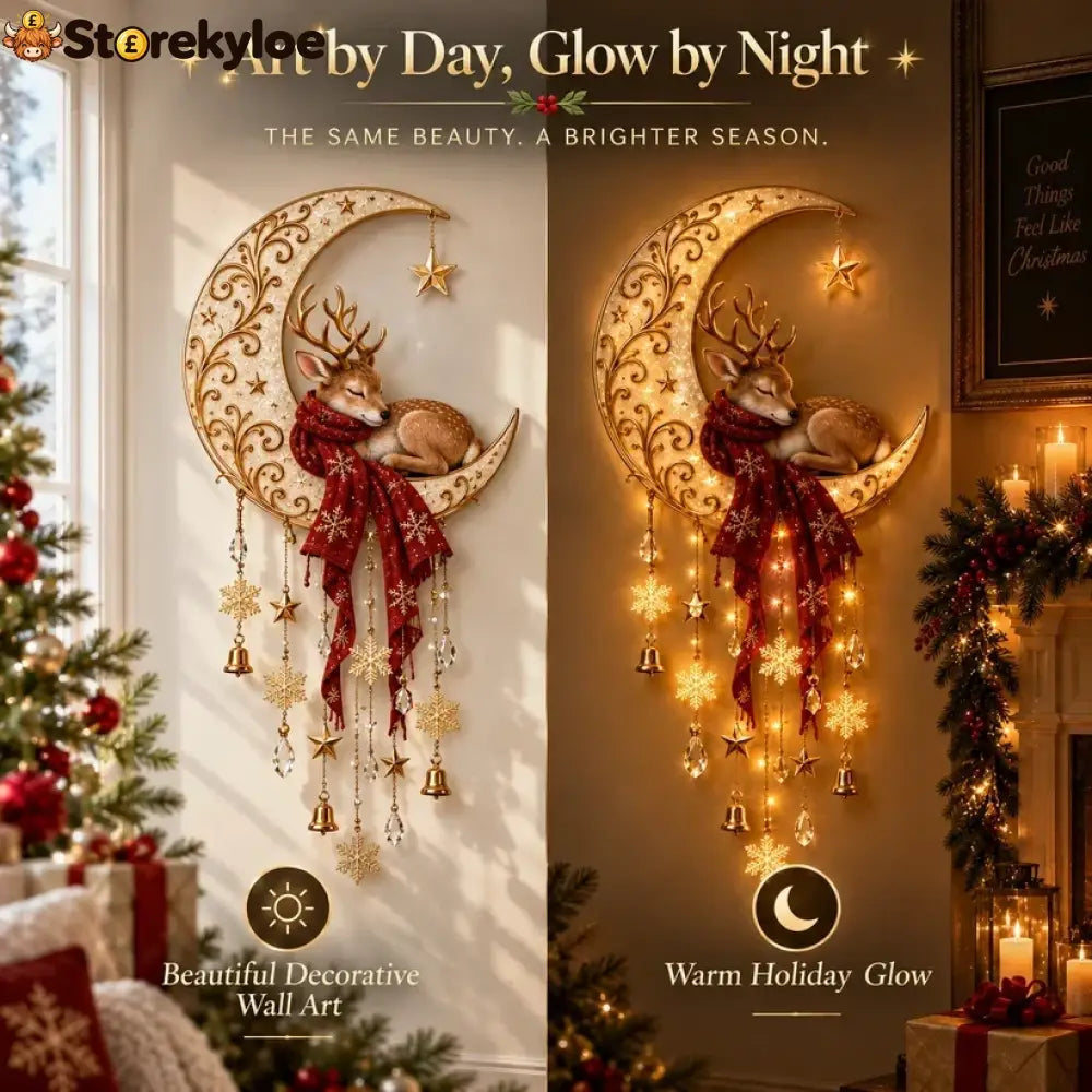 🦌🌙 Moonlit Deer Starfall Wall Light™ – Lighted Christmas Wall Decor