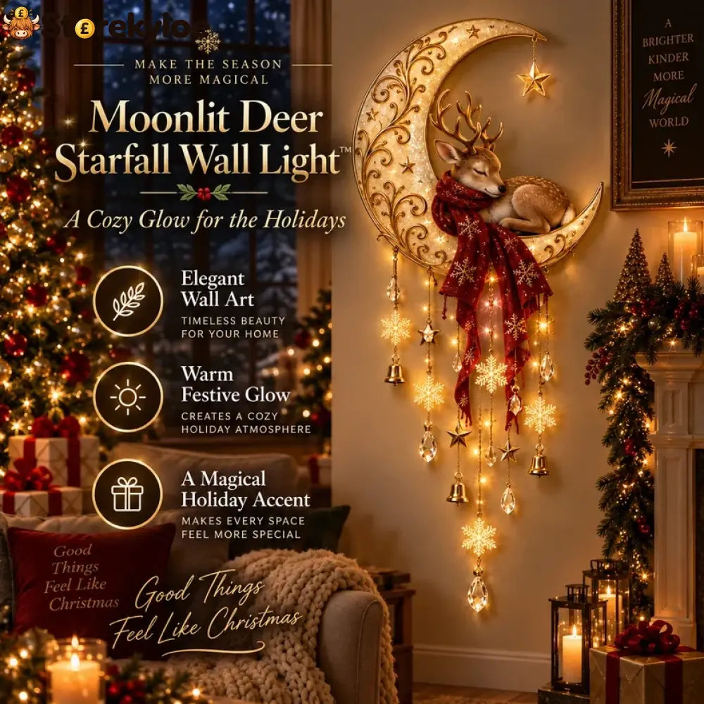🦌🌙 Moonlit Deer Starfall Wall Light™ – Lighted Christmas Wall Decor