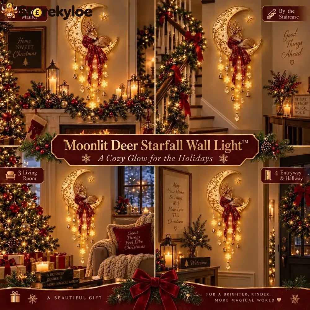 🦌🌙 Moonlit Deer Starfall Wall Light™ – Lighted Christmas Wall Decor