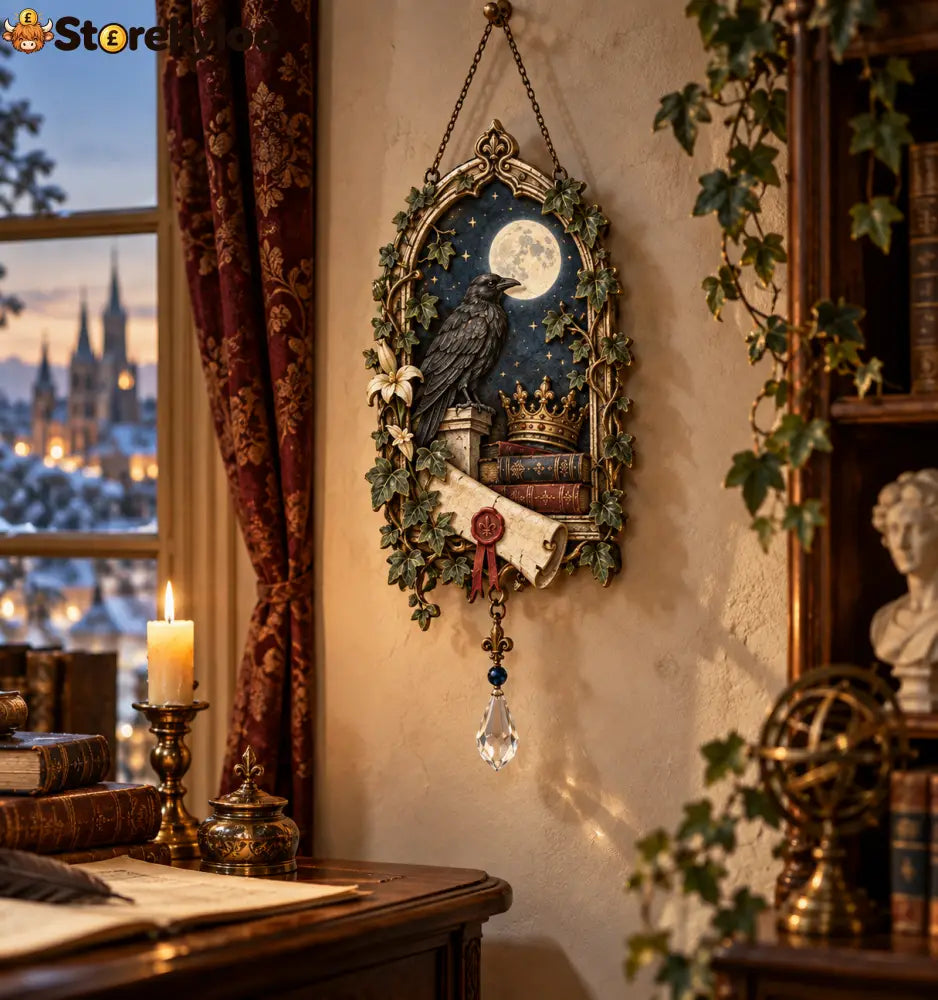 Moonlit Raven Literary Wall Hanging – A Gothic Shakespeare-Inspired Accent for Book-Lovers