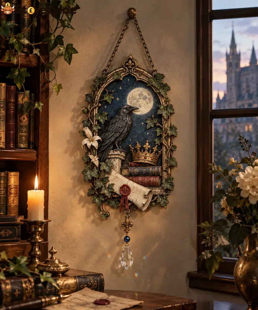 Moonlit Raven Literary Wall Hanging – A Gothic Shakespeare-Inspired Accent for Book-Lovers