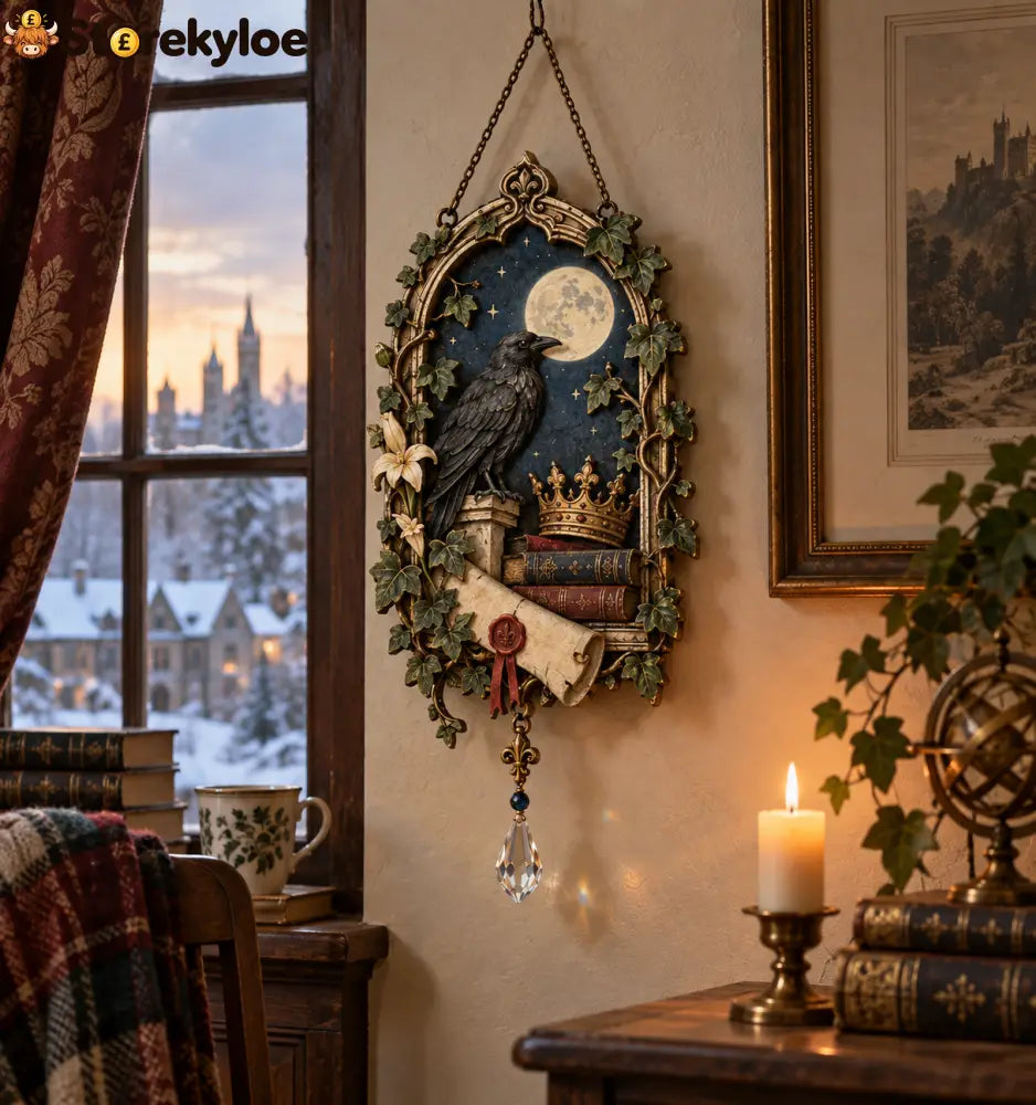 Moonlit Raven Literary Wall Hanging – A Gothic Shakespeare-Inspired Accent for Book-Lovers