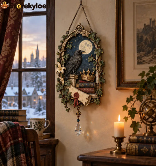 Moonlit Raven Literary Wall Hanging – A Gothic Shakespeare-Inspired Accent for Book-Lovers