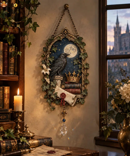 Moonlit Raven Literary Wall Hanging – A Gothic Shakespeare-Inspired Accent for Book-Lovers