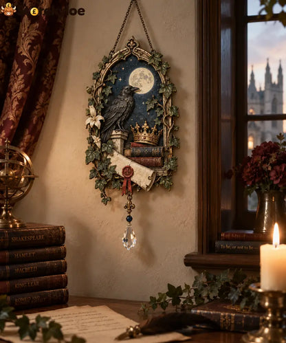 Moonlit Raven Literary Wall Hanging – A Gothic Shakespeare-Inspired Accent for Book-Lovers