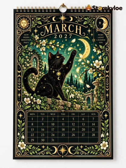 🌙 Moonlit Whispers 2027 – Mystical Black Cat Celestial Wall Calendar：A Little Magic for Every Month of 2027