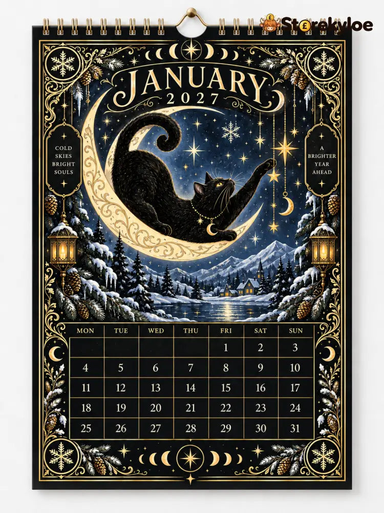 🌙 Moonlit Whispers 2027 – Mystical Black Cat Celestial Wall Calendar：A Little Magic for Every Month of 2027