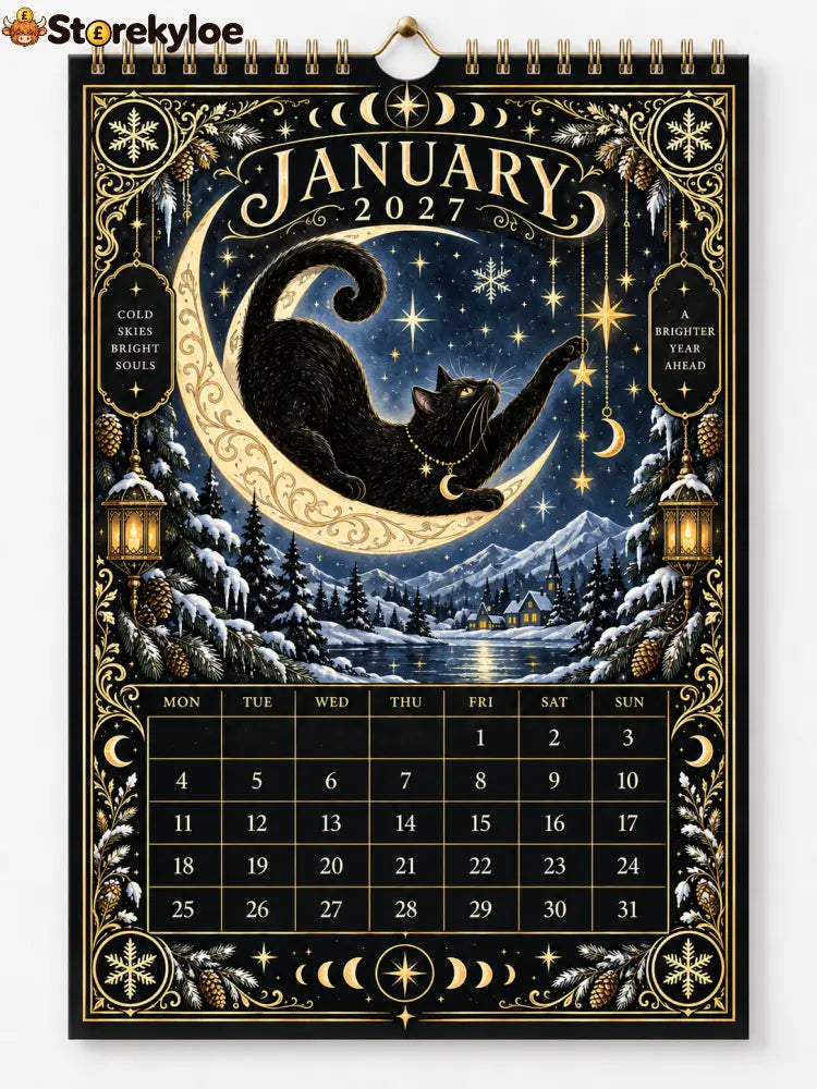 🌙 Moonlit Whispers 2027 – Mystical Black Cat Celestial Wall Calendar：A Little Magic for Every Month of 2027