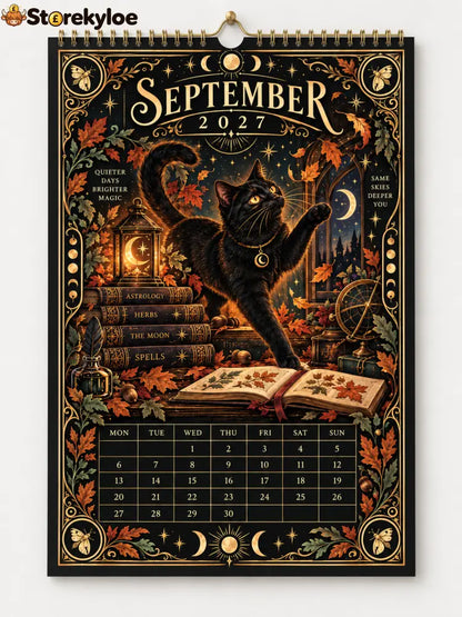 🌙 Moonlit Whispers 2027 – Mystical Black Cat Celestial Wall Calendar：A Little Magic for Every Month of 2027