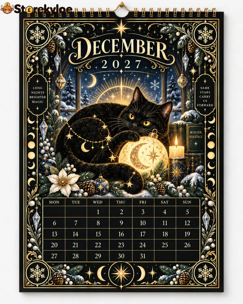 🌙 Moonlit Whispers 2027 – Mystical Black Cat Celestial Wall Calendar：A Little Magic for Every Month of 2027