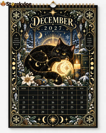 🌙 Moonlit Whispers 2027 – Mystical Black Cat Celestial Wall Calendar：A Little Magic for Every Month of 2027