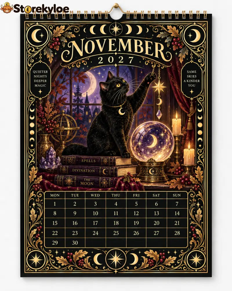 🌙 Moonlit Whispers 2027 – Mystical Black Cat Celestial Wall Calendar：A Little Magic for Every Month of 2027