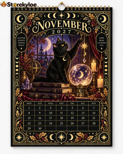 🌙 Moonlit Whispers 2027 – Mystical Black Cat Celestial Wall Calendar：A Little Magic for Every Month of 2027