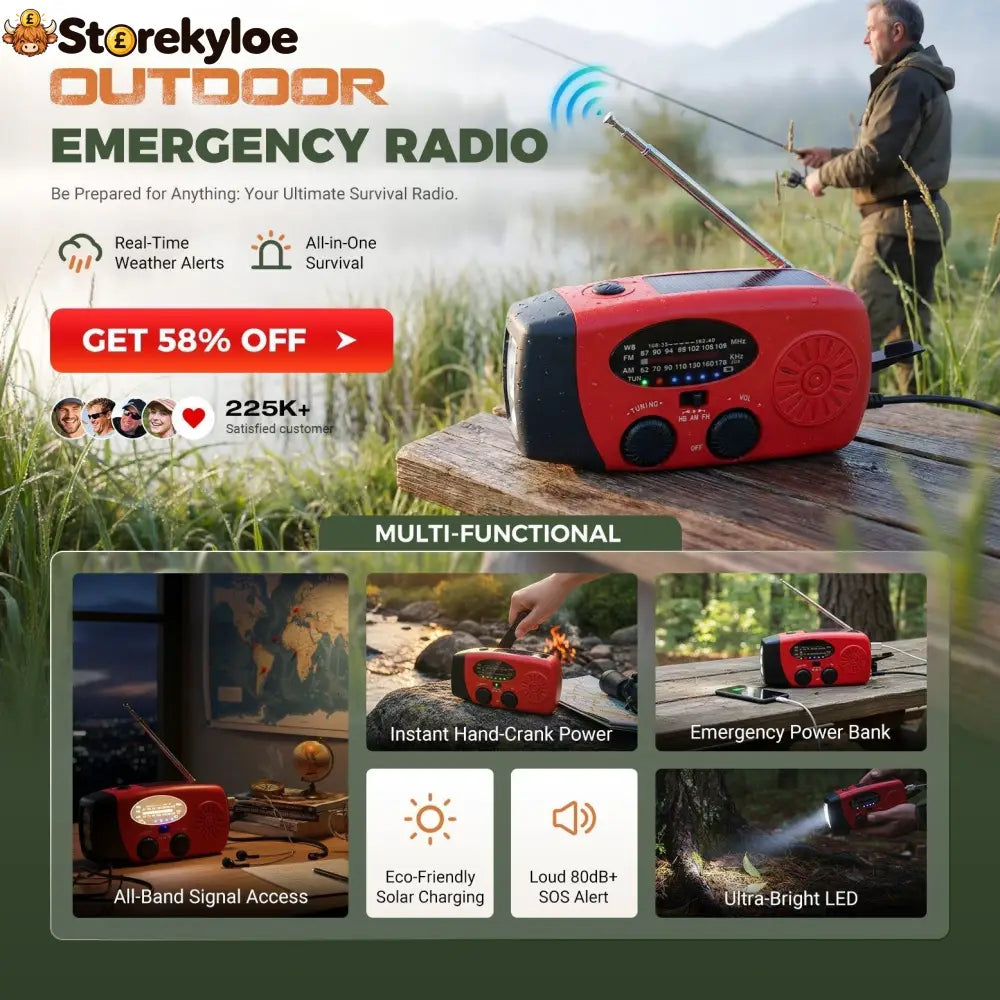 Multifunctional Portable Solar Emergency Radio – Power Bank Hand Crank & Weather Alert for Outdoor & Crisis