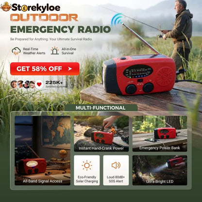 Multifunctional Portable Solar Emergency Radio – Power Bank Hand Crank & Weather Alert for Outdoor & Crisis