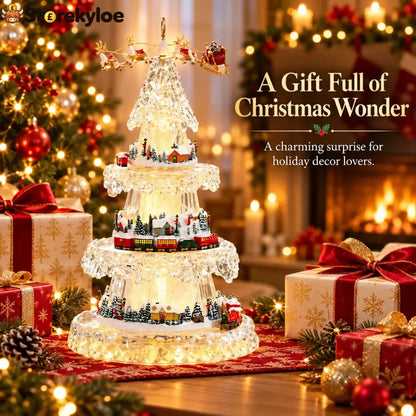 🎄 Musical Christmas Tree with Animated Train – Light-Up Acrylic Holiday Village Tabletop Decoration