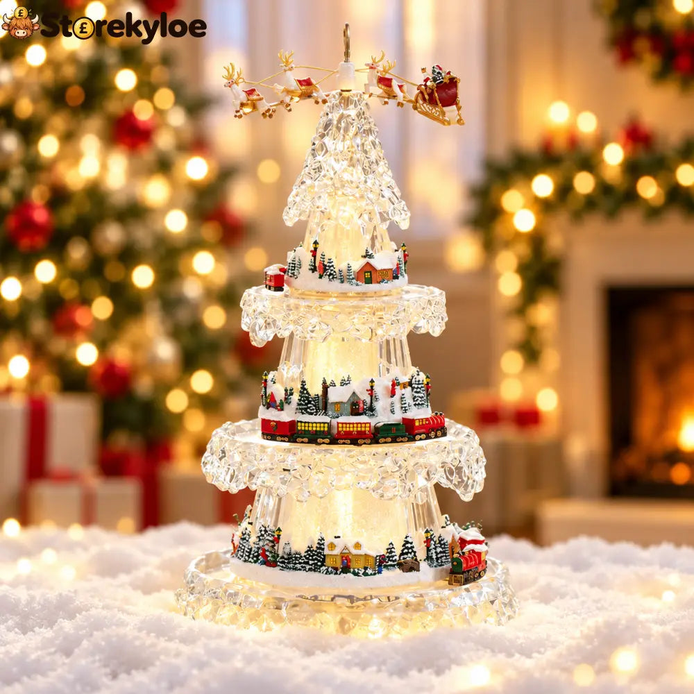 🎄 Musical Christmas Tree with Animated Train – Light-Up Acrylic Holiday Village Tabletop Decoration