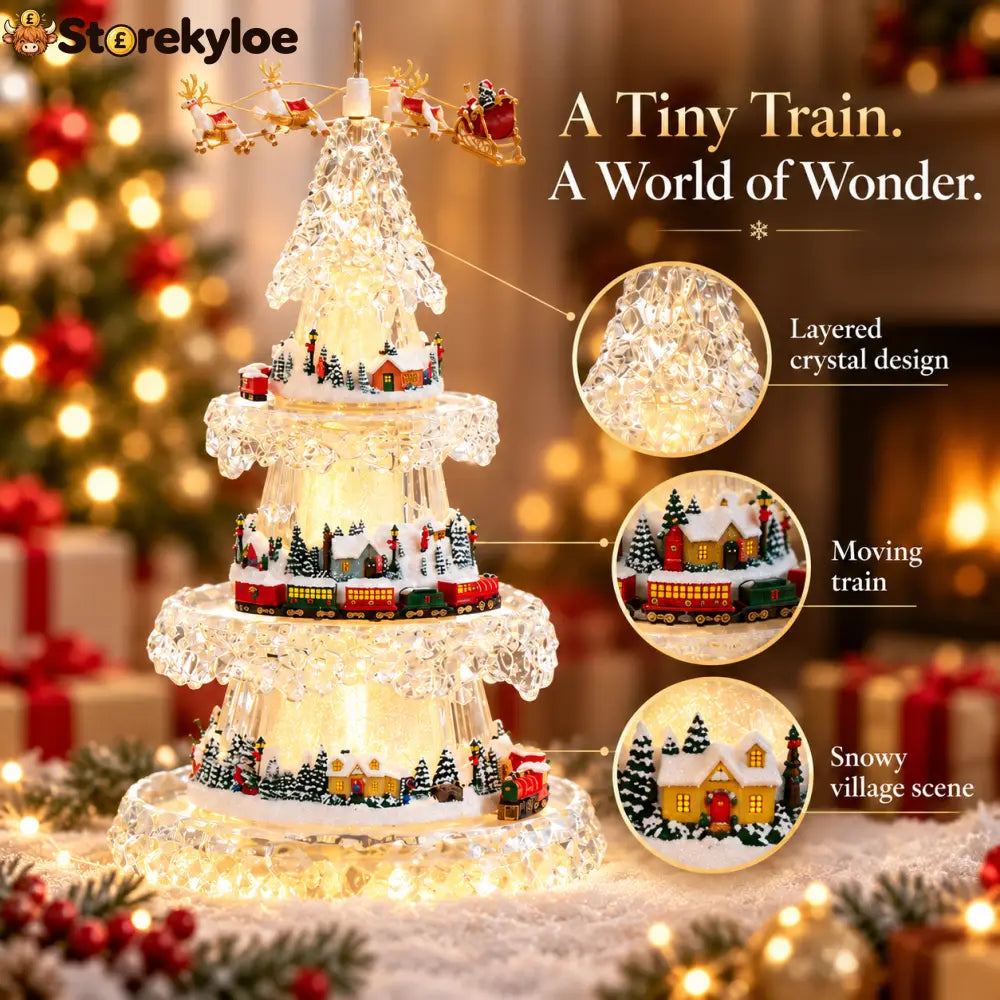 🎄 Musical Christmas Tree with Animated Train – Light-Up Acrylic Holiday Village Tabletop Decoration