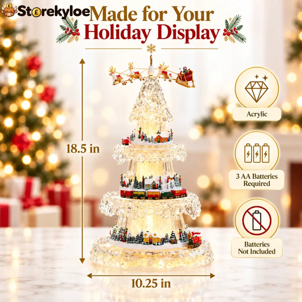 🎄 Musical Christmas Tree with Animated Train – Light-Up Acrylic Holiday Village Tabletop Decoration