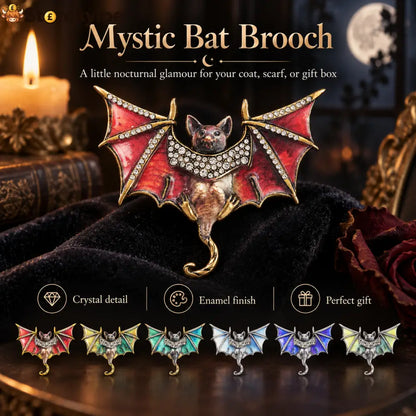Mystic Bat Brooch Vintage Gothic Crystal Enamel Animal Lapel Pin For Women Dark Night Jewelry For Coat Scarf