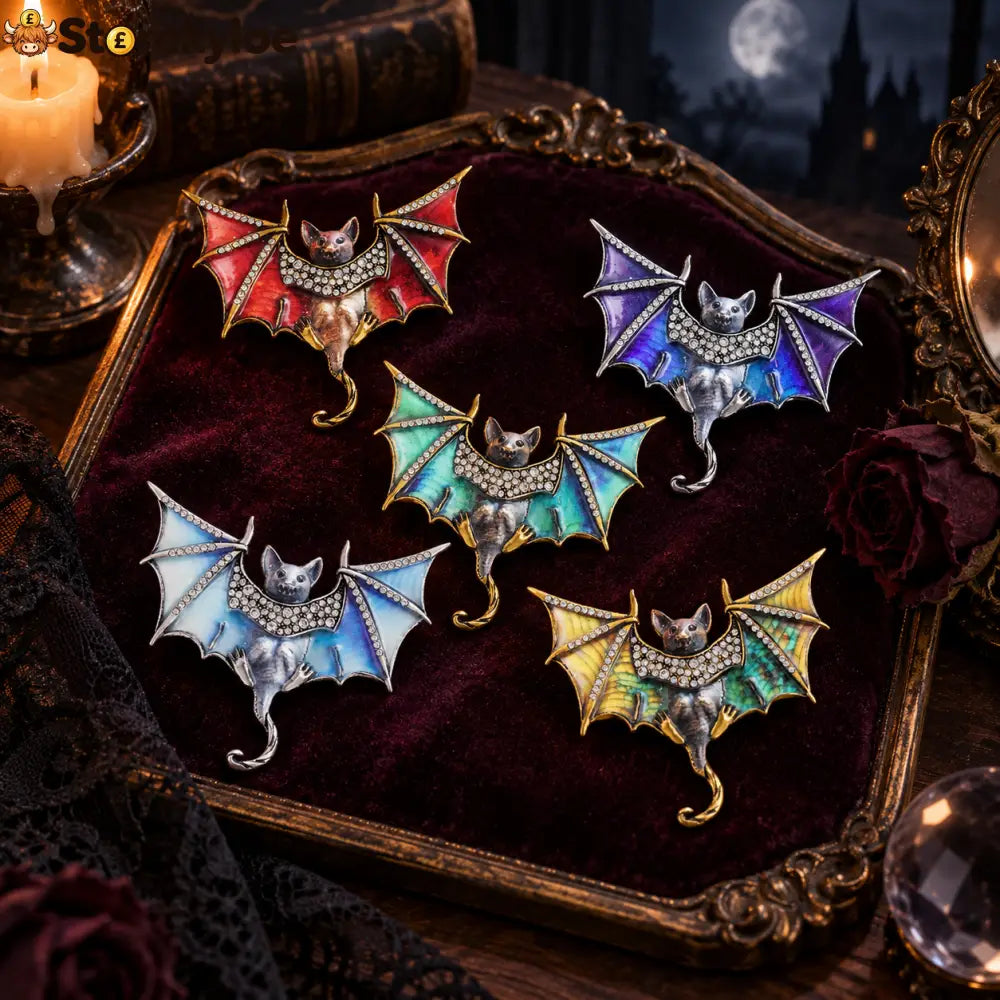 Mystic Bat Brooch Vintage Gothic Crystal Enamel Animal Lapel Pin For Women Dark Night Jewelry For Coat Scarf