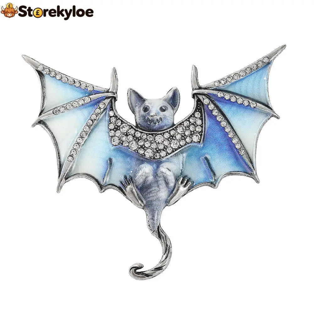 Mystic Bat Brooch Vintage Gothic Crystal Enamel Animal Lapel Pin For Women Dark Night Jewelry For Coat Scarf - Blue
