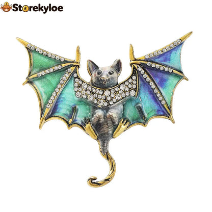 Mystic Bat Brooch Vintage Gothic Crystal Enamel Animal Lapel Pin For Women Dark Night Jewelry For Coat Scarf