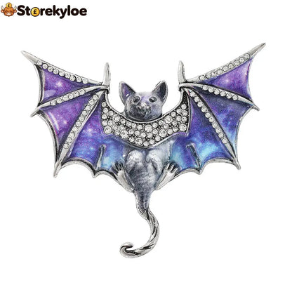 Mystic Bat Brooch Vintage Gothic Crystal Enamel Animal Lapel Pin For Women Dark Night Jewelry For Coat Scarf - Purple