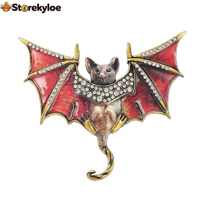 Mystic Bat Brooch Vintage Gothic Crystal Enamel Animal Lapel Pin For Women Dark Night Jewelry For Coat Scarf - Red
