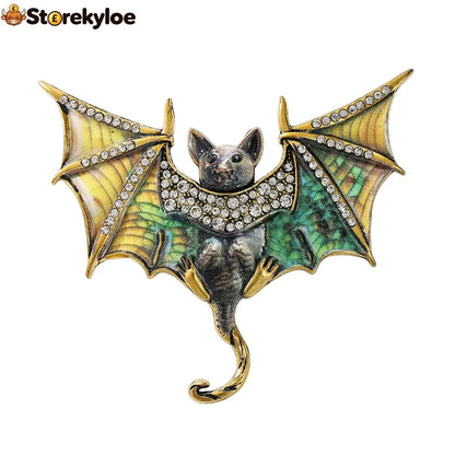 Mystic Bat Brooch Vintage Gothic Crystal Enamel Animal Lapel Pin For Women Dark Night Jewelry For Coat Scarf - Yellow