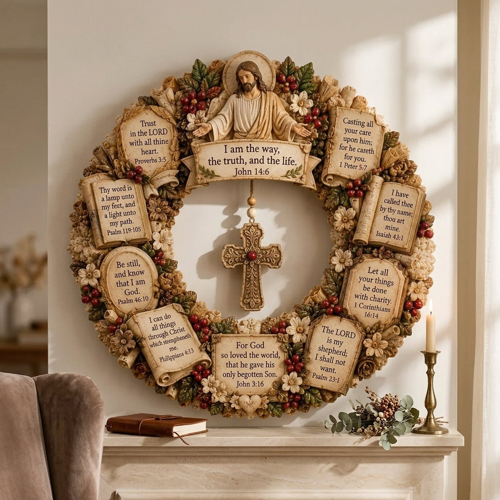 Christian Scripture Wreath Wall Hanging