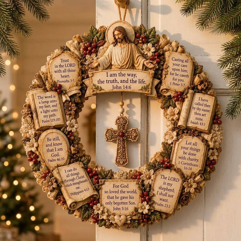 Christian Scripture Wreath Wall Hanging