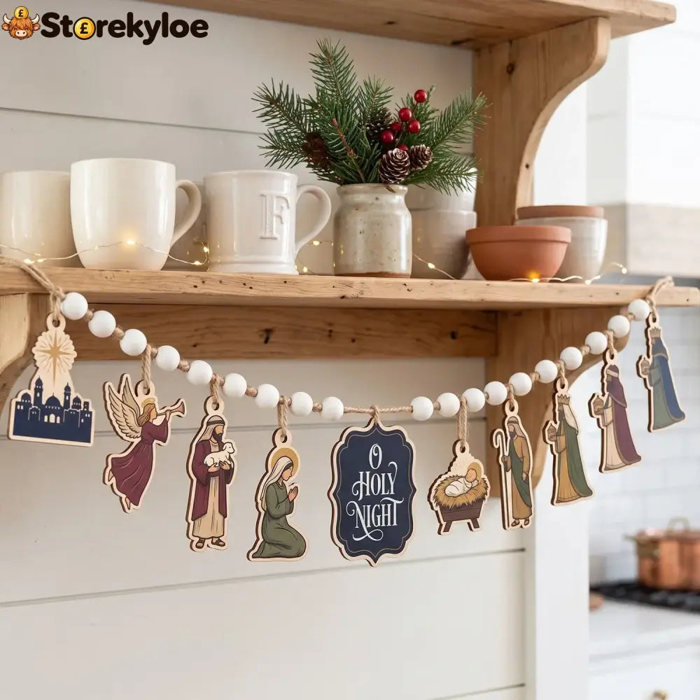 Nativity Scene Christmas Wooden Garland - 3’’