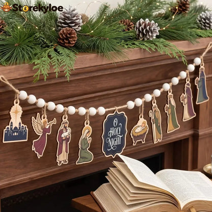 Nativity Scene Christmas Wooden Garland - 3’’
