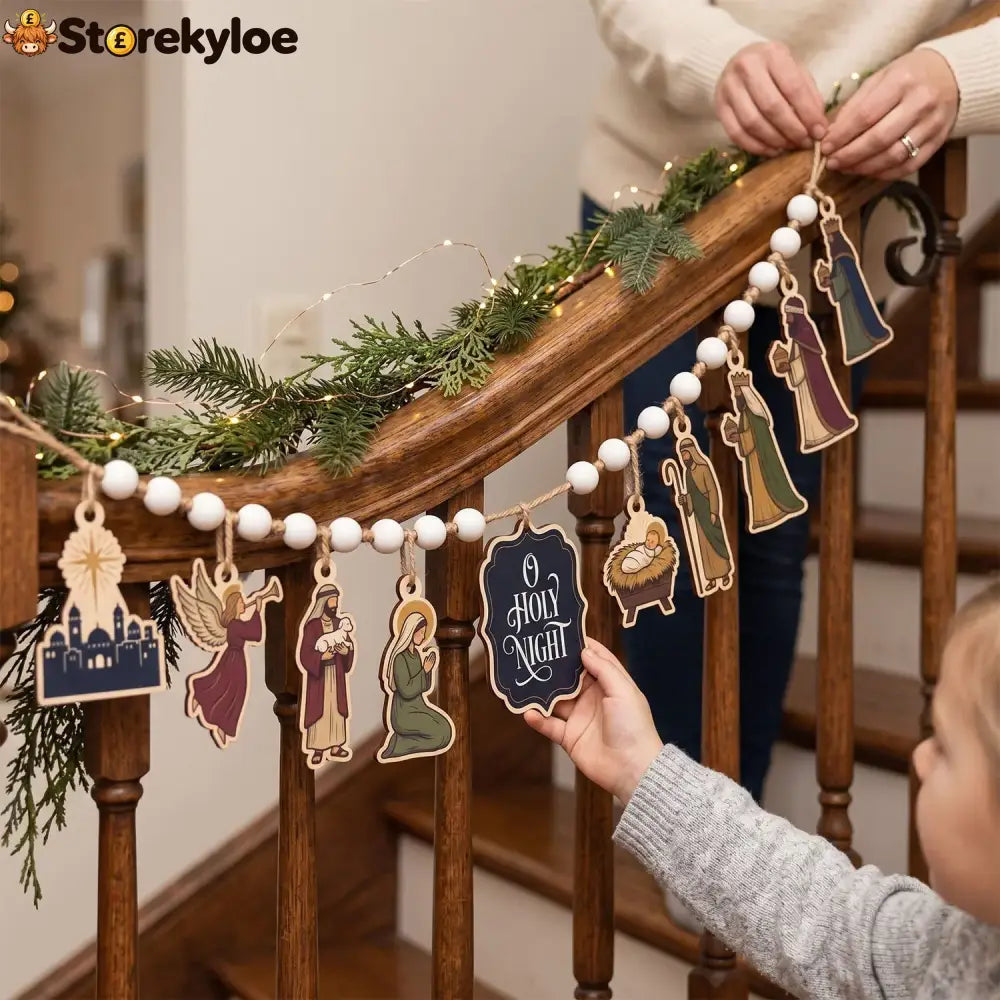 Nativity Scene Christmas Wooden Garland - 3’’