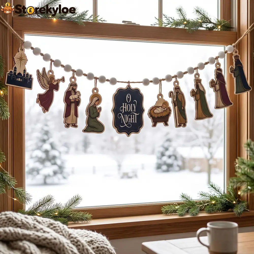 Nativity Scene Christmas Wooden Garland - 3’’