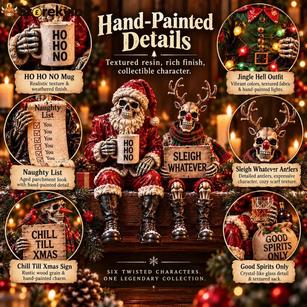 💀🎄 Naughty Christmas Skeletons – 6-style Gothic Holiday Shelf Sitters Funny Mantel Decor & Unique Christmas Gifts 🎁