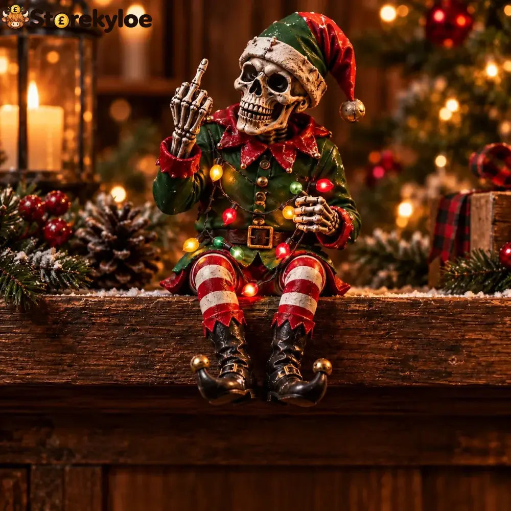 💀🎄 Naughty Christmas Skeletons – 6-style Gothic Holiday Shelf Sitters Funny Mantel Decor & Unique Christmas Gifts 🎁 - C
