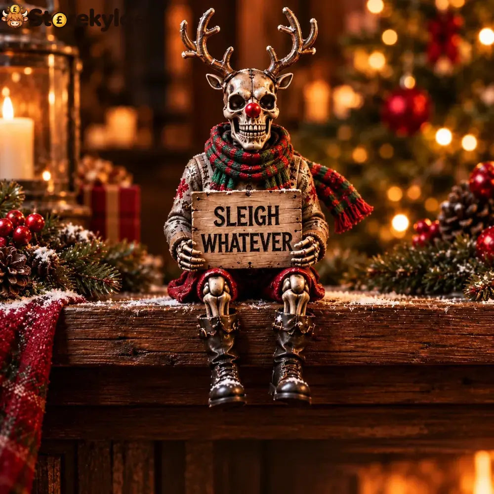 💀🎄 Naughty Christmas Skeletons – 6-style Gothic Holiday Shelf Sitters Funny Mantel Decor & Unique Christmas Gifts 🎁 - D