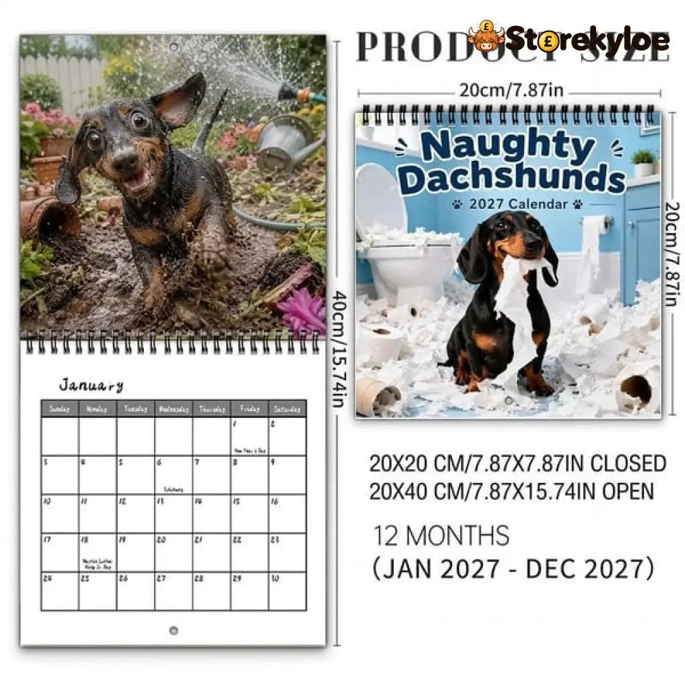 🐶Naughty Dachshunds 2027 Wall Calendar – 12 Months of Mischief Mayhem & Sausage Dog Smiles