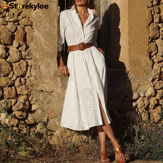 New Autumn Button Shirt Dress Women Long Sleeve With Belt