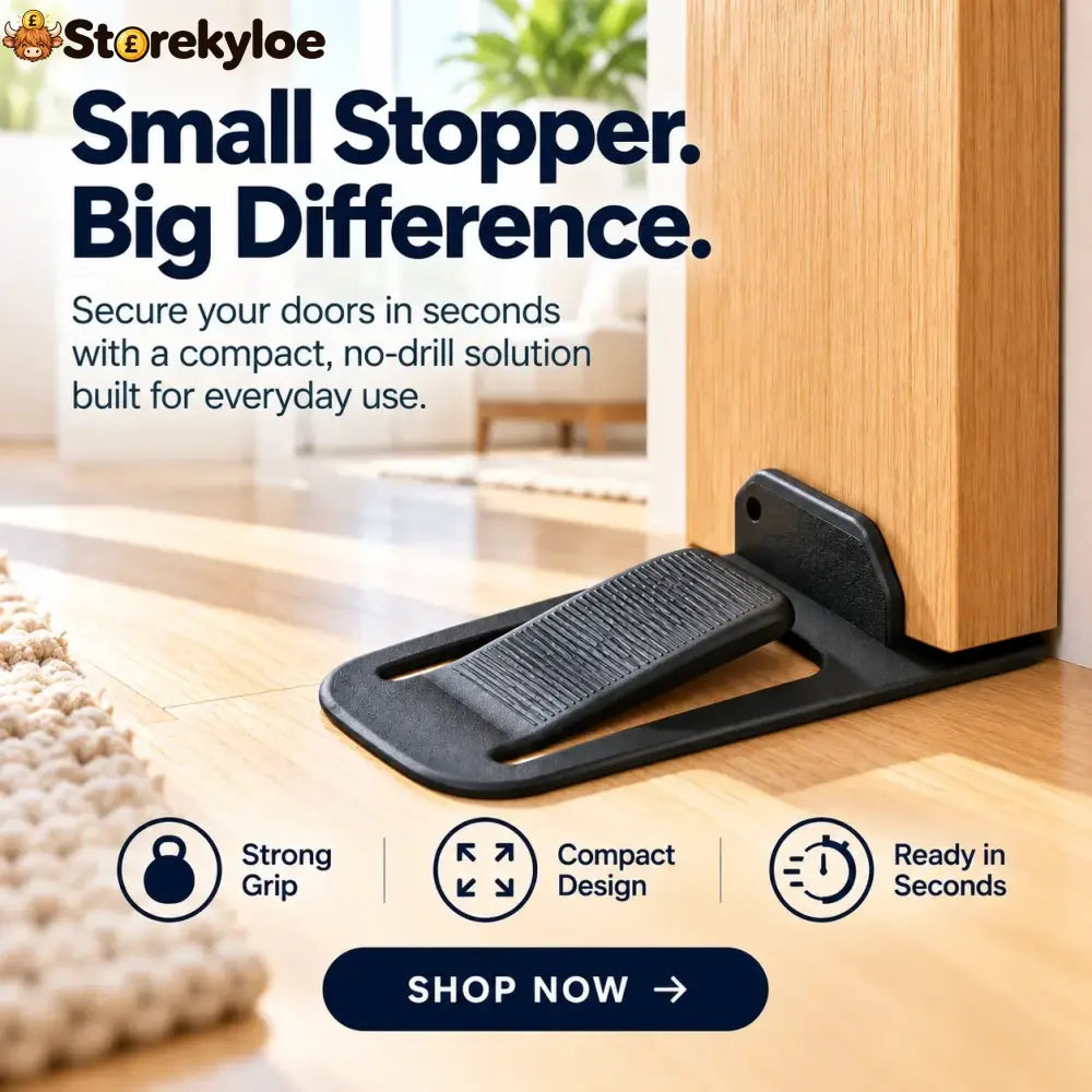 No-drill Door Stopper, Low-profile Repositionable Interior Door Holder