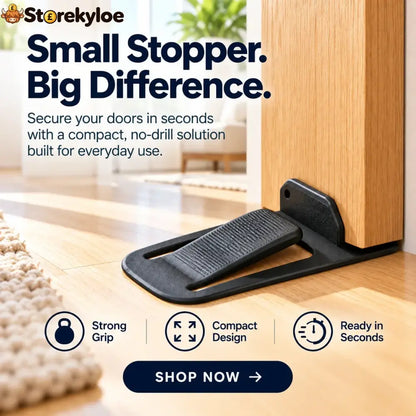 No-drill Door Stopper, Low-profile Repositionable Interior Door Holder