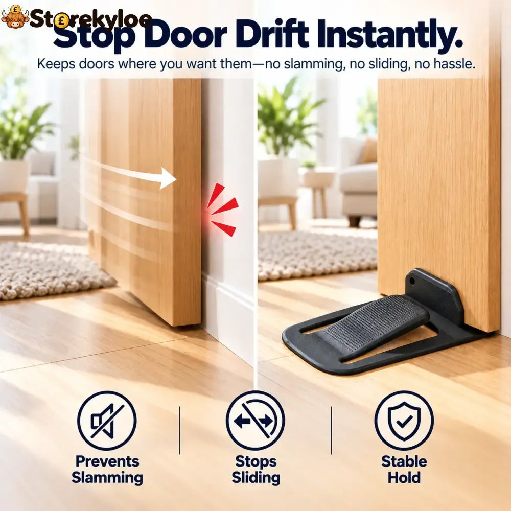 No-drill Door Stopper, Low-profile Repositionable Interior Door Holder