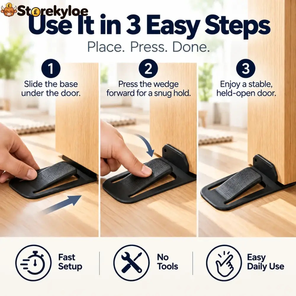 No-drill Door Stopper, Low-profile Repositionable Interior Door Holder