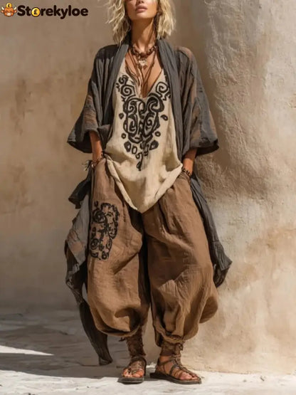 Nomadic Bohemian Art Print Three-Piece Set - Camel / S