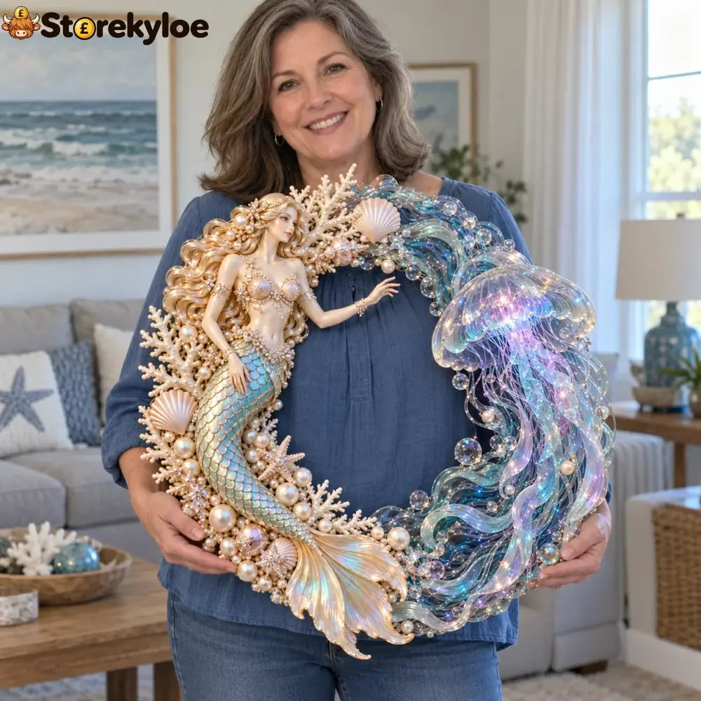 🌊 Ocean Enchantment – Lighted Mermaid & Jellyfish Wreath