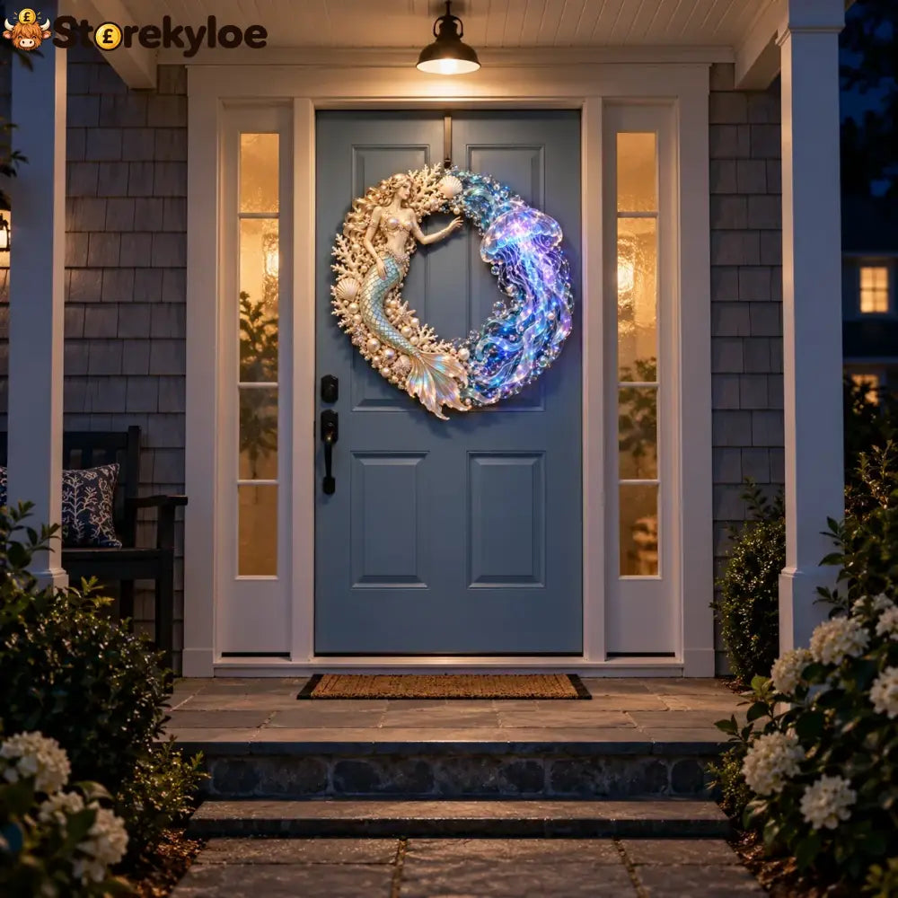🌊 Ocean Enchantment – Lighted Mermaid & Jellyfish Wreath